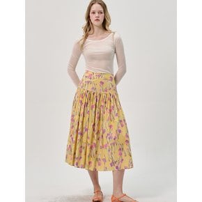 Painting Flower Cotton Mermaid Skirt_Yellow