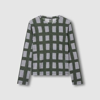 JAJU 여 돌담 체크 울 블렌디드 긴팔 티셔츠 J115301010043
