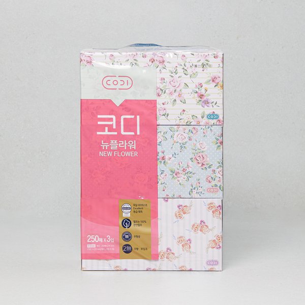 뉴플라워 미용티슈 250매*3입 (온)