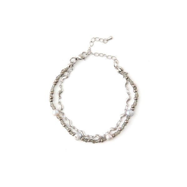 Layered Beaded Bracelet Grey