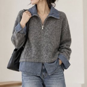 데님카라 니트 자켓 가을 여성 가디건 재킷 루즈핏 캐쥬얼