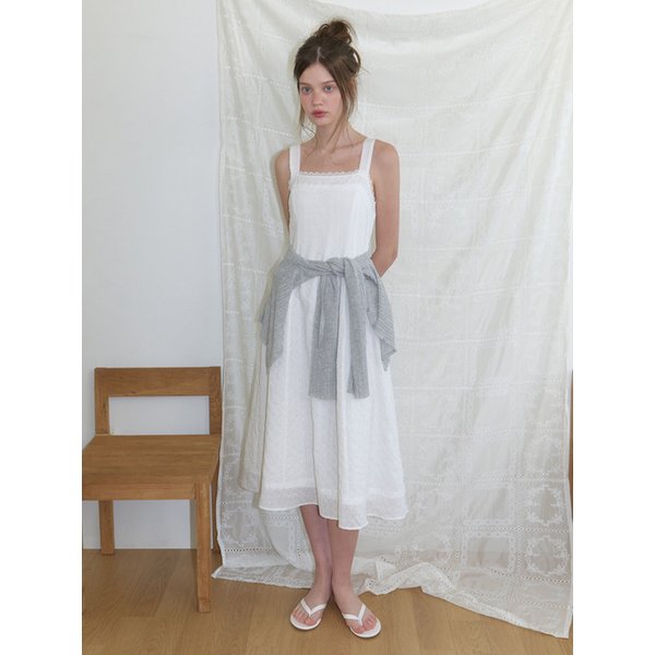 Pompom lace dress (white)