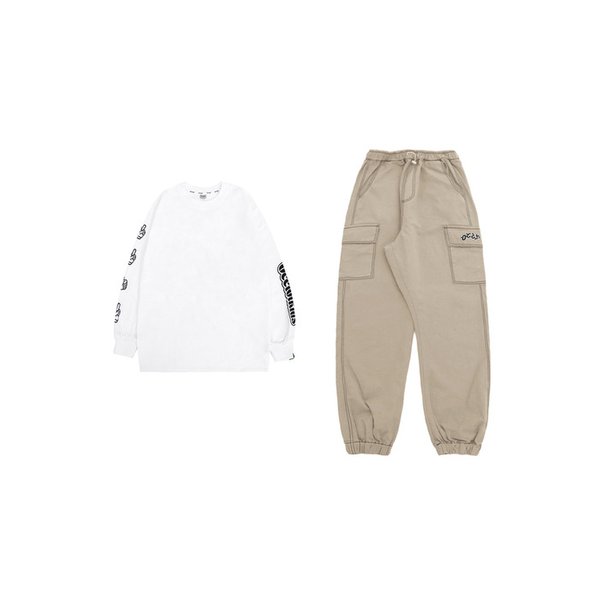 [SET할인] 빅토리 + 면 포인트로고 팬츠 (화이트/베이지)