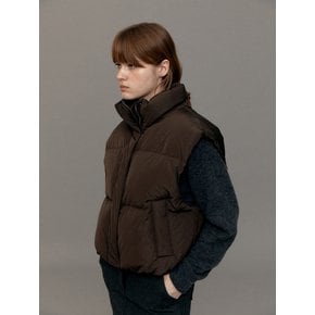 CROP GOOSE DOWN VEST (DARK BROWN)