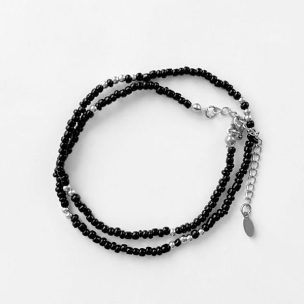 포인트 트렌드 올 실버 비즈 목걸이 (WFJDZXE)