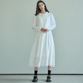 RUFFLE LACE PIN-TUCK DRESS_IVORY