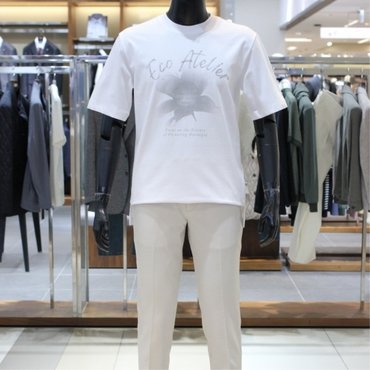 바쏘 homme 25 NEW VIA BASSO 베이직핏 플라워 프린팅 포인트 데일리 라운드 티셔츠 화이트