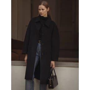 Cashmere balloon sleeve handmade coat_Dark navy