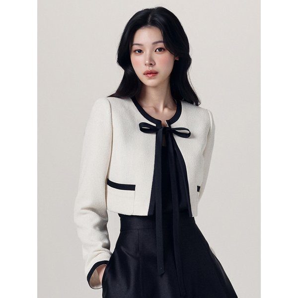 KATE CONTRAST ROUND JACKET - ivory