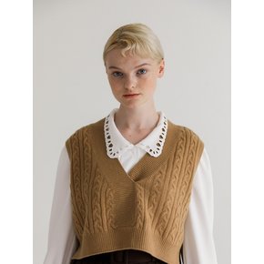 Cropped Cashmere Wool Vest_Camel Beige