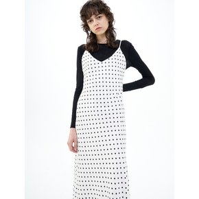 MAXI SATIN SLIP DRESS DOT_IVORY BLACK