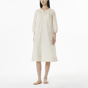 JAJU 여 아일렛 스모킹 7부 파자마 원피스(BEIGE / SKY BLUE / NAVY)