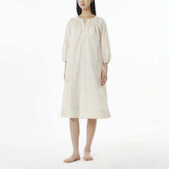 JAJU 여 아일렛 스모킹 7부 파자마 원피스(BEIGE / SKY BLUE / NAVY)