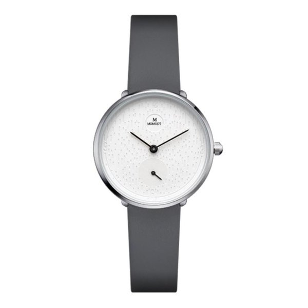 [옷자락] 남자 여자 심플 그레이 가죽 미니 패션 시계