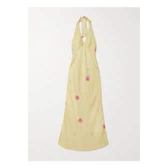 페이스풀더브랜드 페이스풀 솜 플로럴 프린트 크레이프 홀터넥 맥시 드레스 옐로 46376663162934600