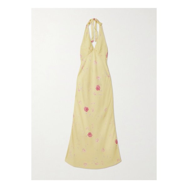 페이스풀 솜 플로럴 프린트 크레이프 홀터넥 맥시 드레스 옐로 46376663162934600