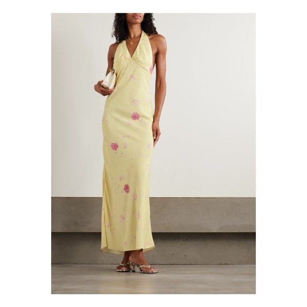 페이스풀 솜 플로럴 프린트 크레이프 홀터넥 맥시 드레스 옐로 46376663162934600