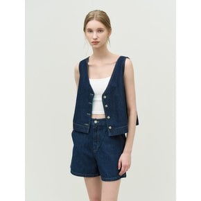 Kling denim reversible button vest - deepblue