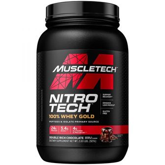  MuscleTech 퍼포먼스 시리즈 Nitro Tech 100% 유청 골드 더블 리치 초콜릿 맛 921g(2.03lbs)