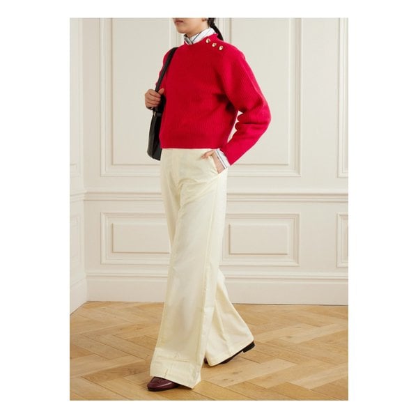 놀리 장식 골지 니트 메리노 울 스웨터 레드 1647597350563652