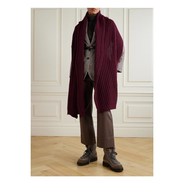 브루넬로쿠치넬리 후드 골지 캐시미어 스카프 버건디 46376663162935671