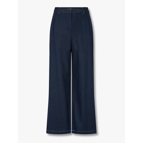 [리오더] 원 턱 벨티드 린넨 팬츠_다크 네이비 7225230602