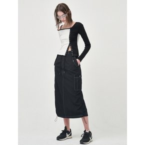 String Long Cargo Skirt, Black