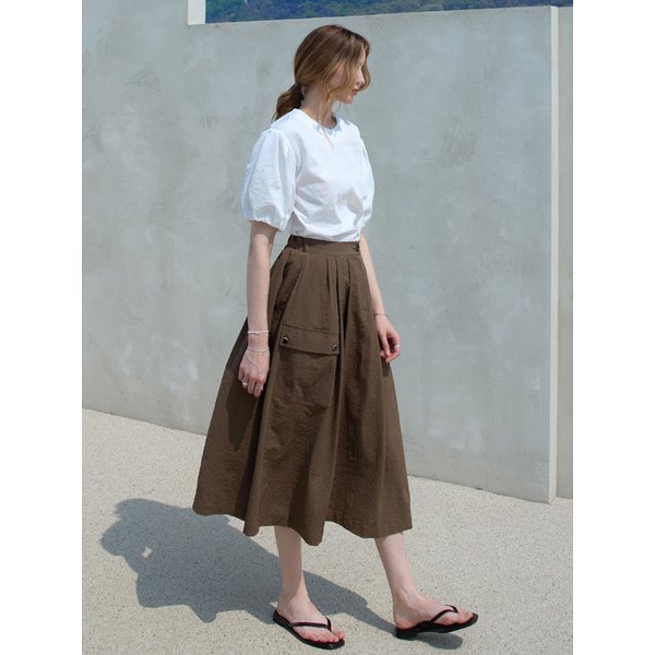 링클 포켓 플레어 스커트 BROWN