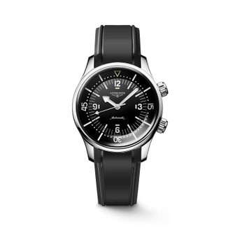 론진 레전드 다이버 블랙 다이얼 러버 스트랩 39MM L3.764.4.50.9