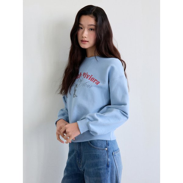 Graphic Print Crewneck Sweatshirt (Light Blue)