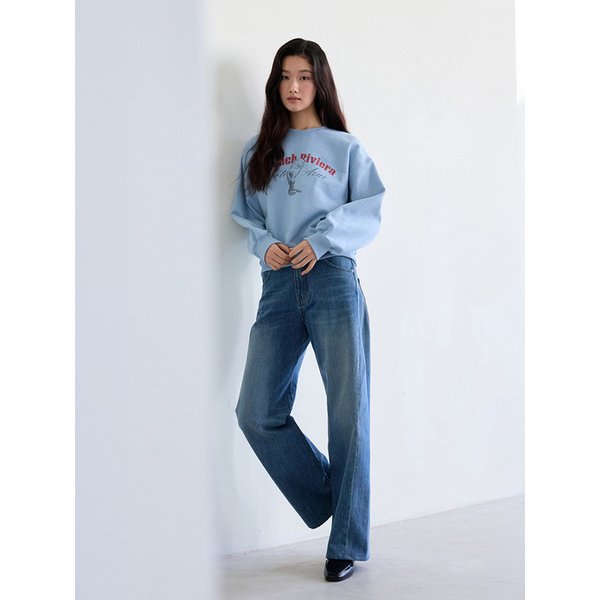 Graphic Print Crewneck Sweatshirt (Light Blue)