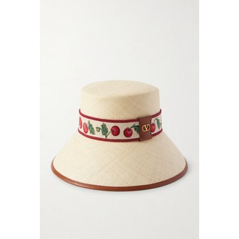 발렌티노 체리픽 리넨 블렌드 가죽 트리밍 스트로우 버킷 햇 46376663162984963