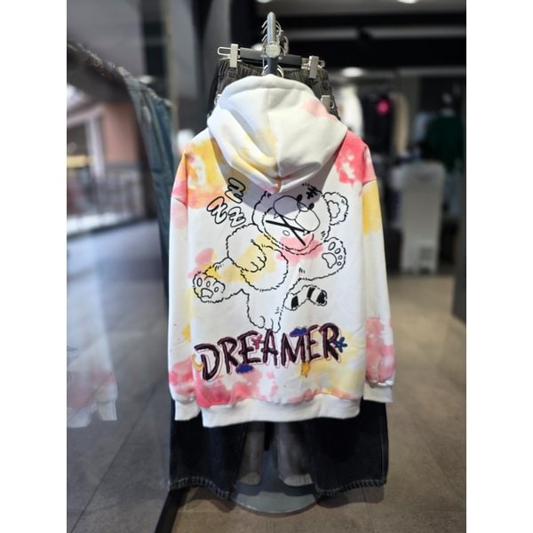 [시흥점] 융기모 물나염워싱 베어 세미오버핏 후드(화이트)남여공용/JGZZ30B22WH