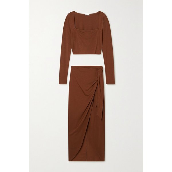 리포메이션 네트 서스테인 테사 스트레치 크롭 탑 랩 스커트 세트 38063312420092260