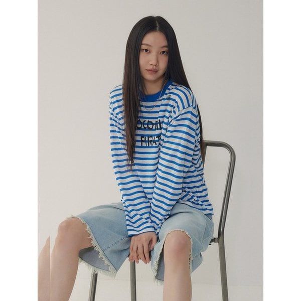 [리오더, BASQUIAT] 린넨 스트라이프 티셔츠_블루 71162403C5