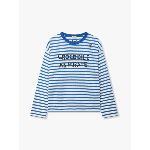[리오더, BASQUIAT] 린넨 스트라이프 티셔츠_블루 71162403C5