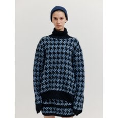 XEZAL Houndstooth Check Knit Turtleneck - Blue/Black