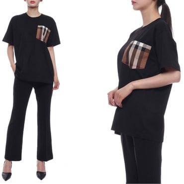 버버리 24SS 여성 체크 포켓 반팔티셔츠 (8080323 BLACK 24S)