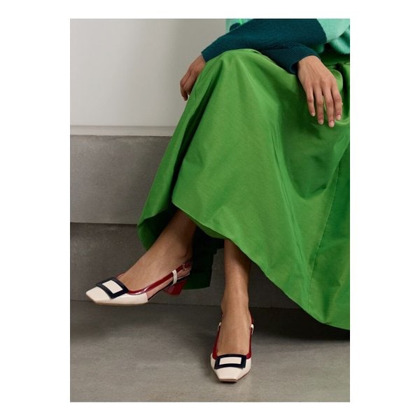 벨 비비에 컬러블록 페이턴트 가죽 슬링백 펌프스 45mm 베이지 46376663162857953