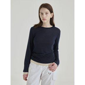 ROUND TENCEL LAYERED T-SHIRT SET [NAVY]