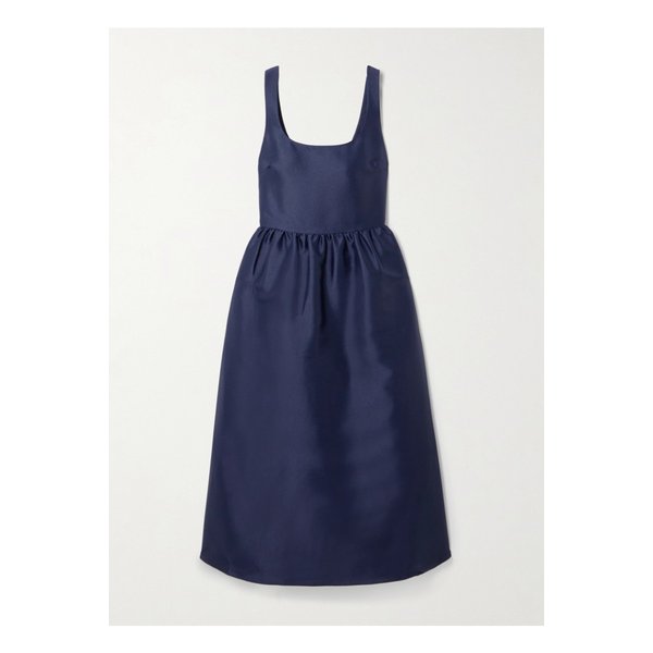 개더 새틴 미디 드레스 네이비 46376663162915003