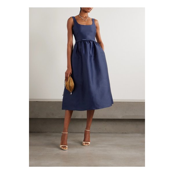 개더 새틴 미디 드레스 네이비 46376663162915003