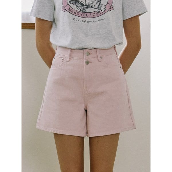 Button Detail Twill Shorts - Pink