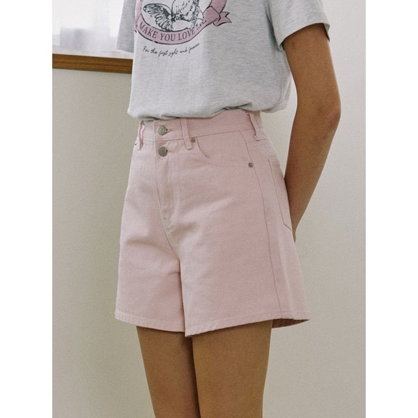 Button Detail Twill Shorts - Pink