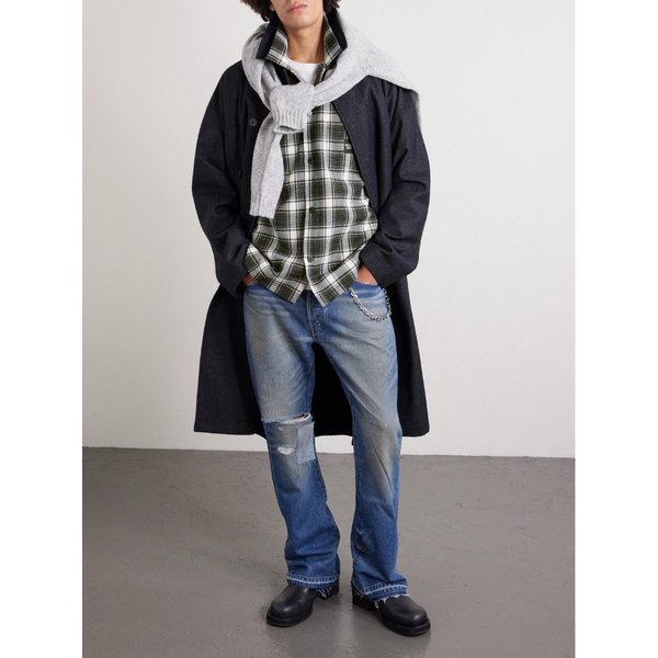 플레이그라운드 로고 아플리케 체크 울 코튼 블렌드 셔츠 46376663162903298