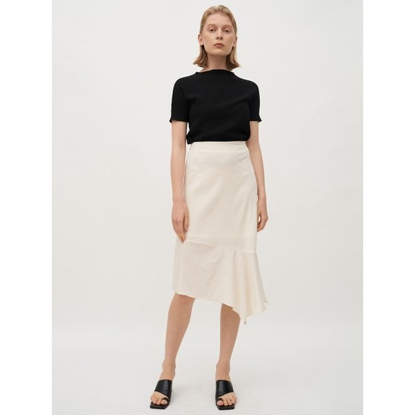 TTR LINEN UNBLANCE FLARE SKIRT 2COLOR