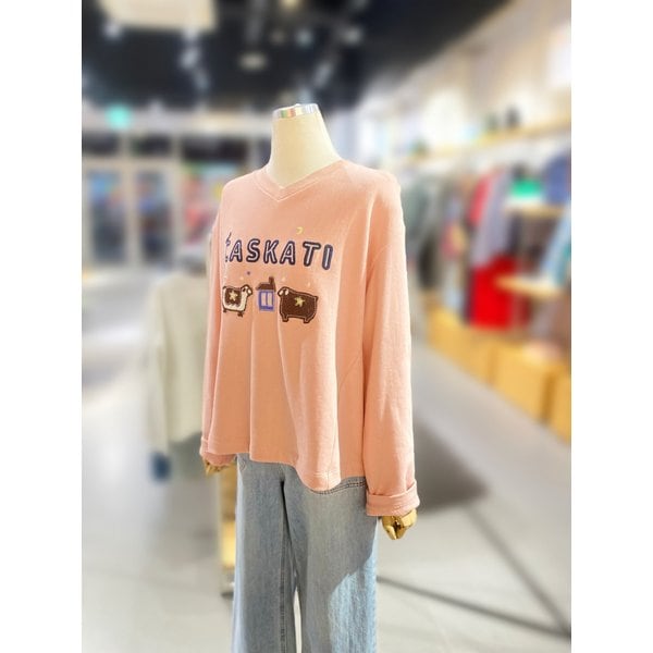 [여주점] 양 자수 브이넥 티셔츠 (BATS04511)