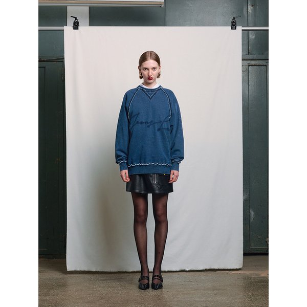 BLUE OVERSIZED SHADOW WASHED RAW CUT SWEATSHIRT