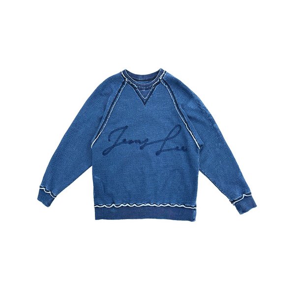 BLUE OVERSIZED SHADOW WASHED RAW CUT SWEATSHIRT
