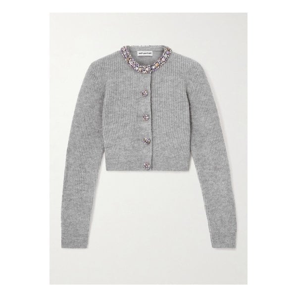 크리스털 장식 골지 니트 가디건 그레이 46376663162915067